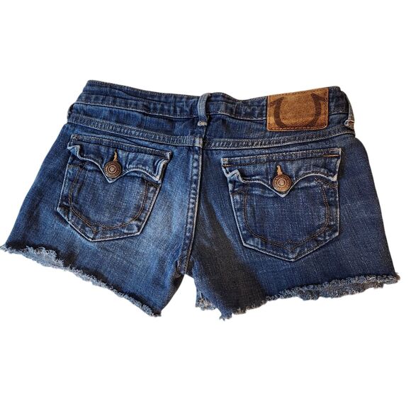 True Religion Girls Blue Jean Denim Cut Off Dolly Shorts Size 10 Distressed - Picture 2 of 10